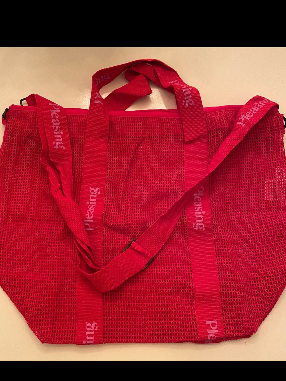 Red Mesh Tote Bag with Branded Strap